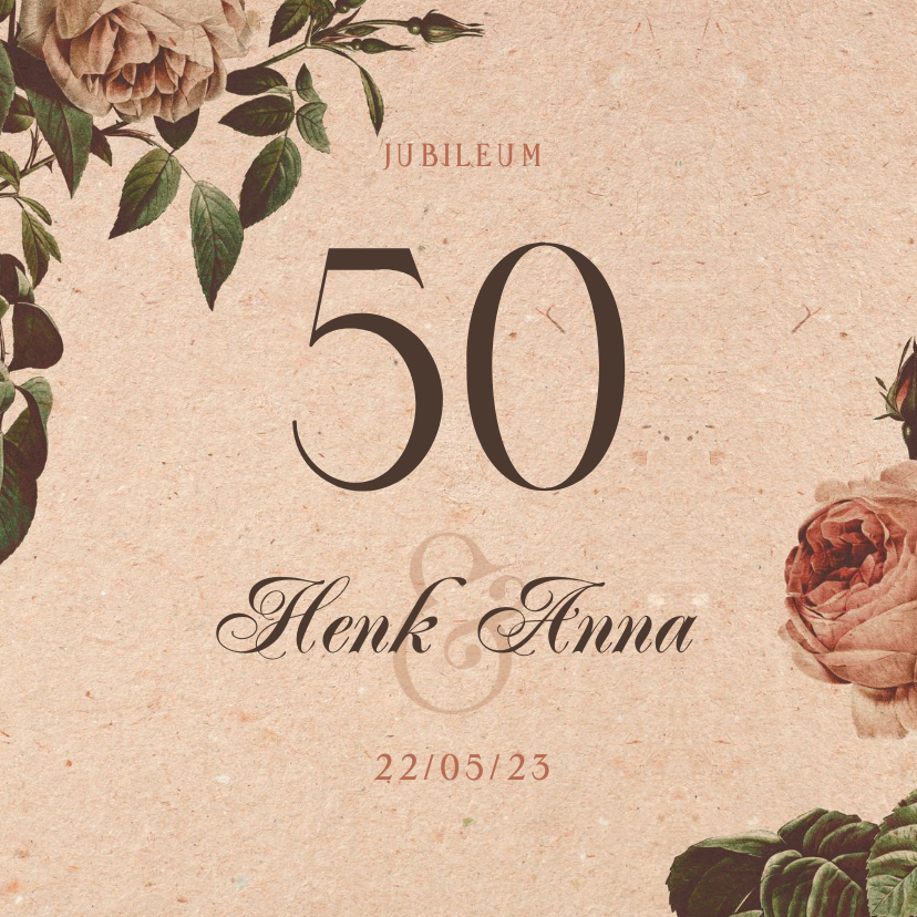 Jubileumkaarten - Jubileumkaart 50 jaar vintage met bloemen