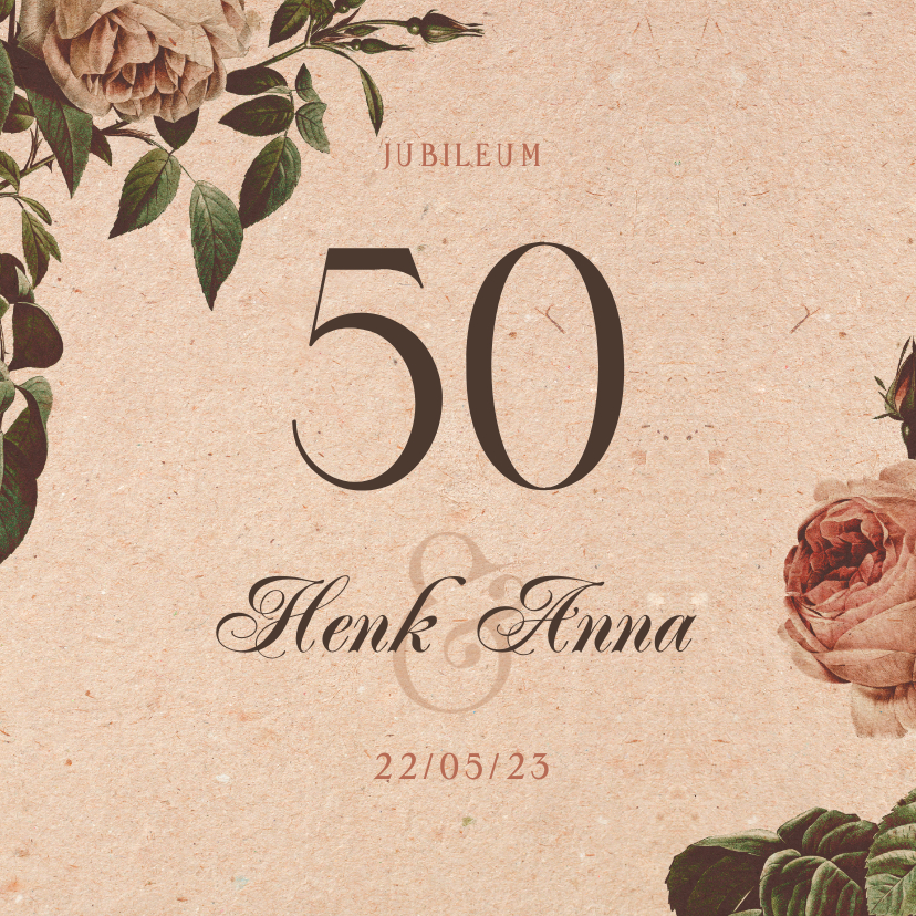 Jubileumkaart 50 jaar vintage met bloemen - Jubileumkaarten Jubileumkaarten - Jubileumkaart 50 jaar vintage met bloemen