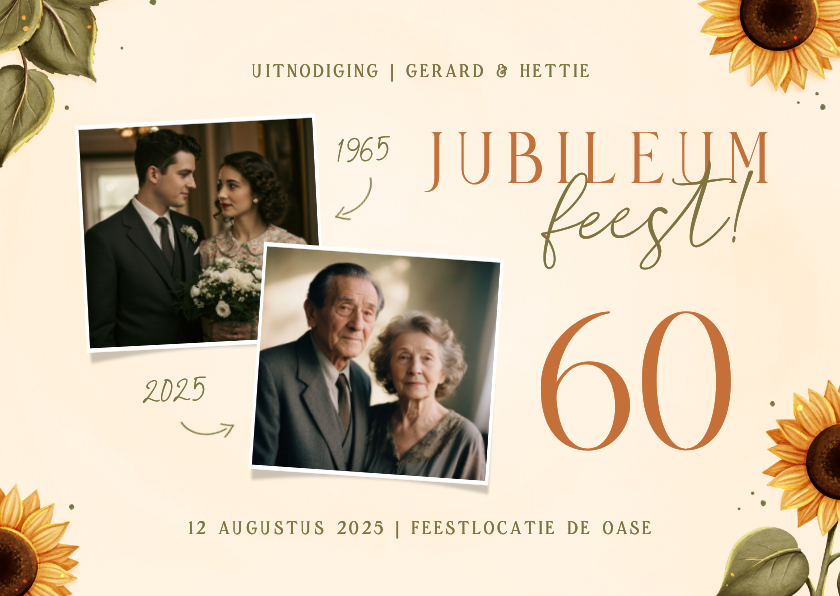 Jubileumkaart aanpasbaar met zonnebloemen - Jubileumkaarten Jubileumkaarten - Jubileumkaart aanpasbaar met zonnebloemen