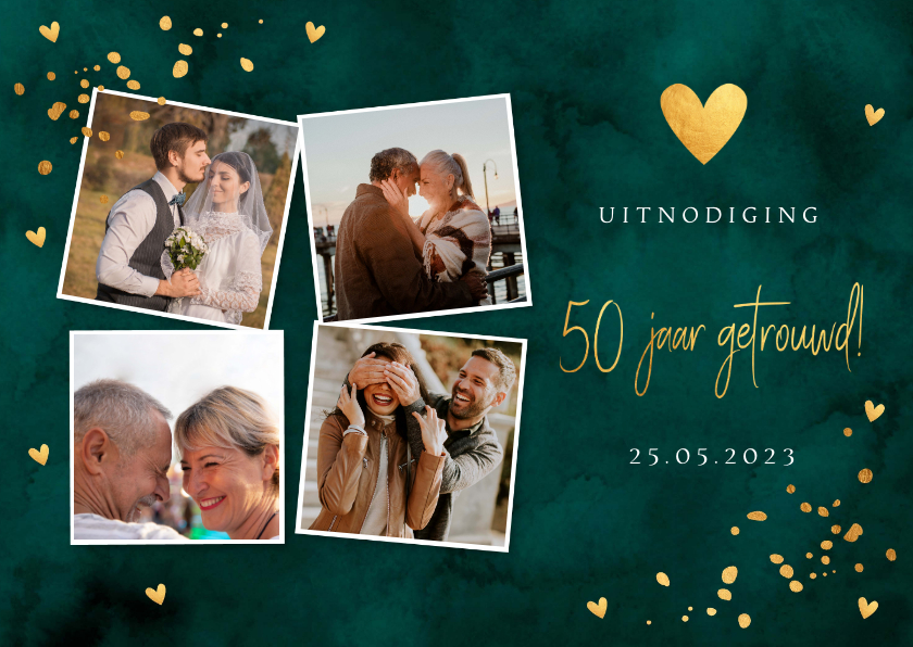 Jubileumkaarten - Jubileumkaart fotocollage donkergroen 50 jaar getrouwd