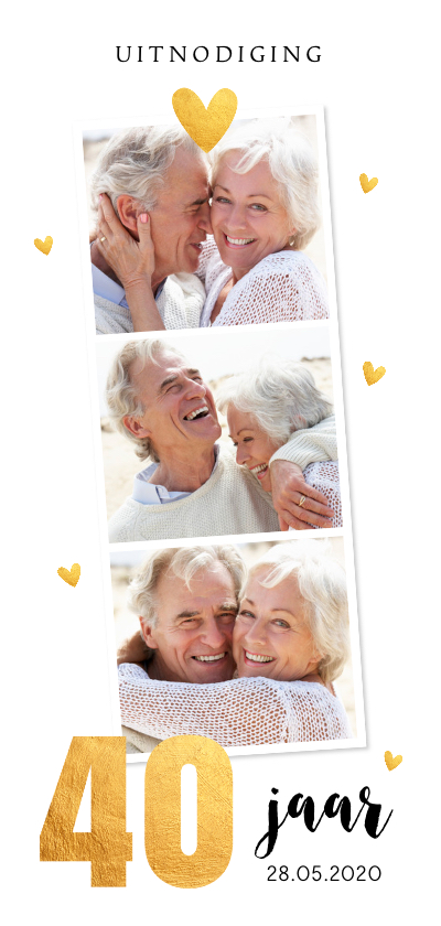 Jubileumkaart fotocollage hartjes goud - Jubileumkaarten Jubileumkaarten - Jubileumkaart fotocollage hartjes goud