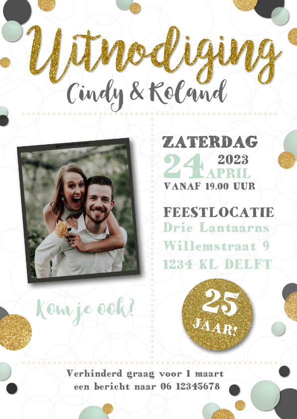 Jubileumkaart glitterbollen groen - Jubileumkaarten Jubileumkaarten - Jubileumkaart glitterbollen groen
