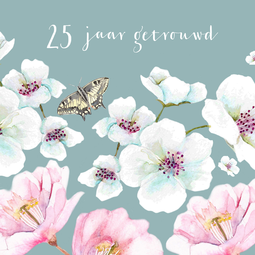 Jubileumkaarten - Jubileumkaart Grote witte en roze bloemen
