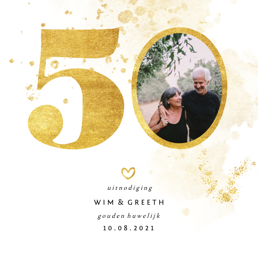 Jubileumkaarten - Jubileumkaart met gouden 50 en foto 