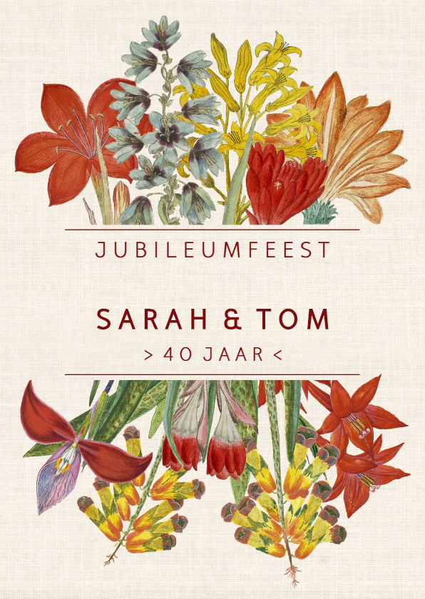 Jubileumkaarten - Jubileumkaart met kleurrijke vintage bloemen