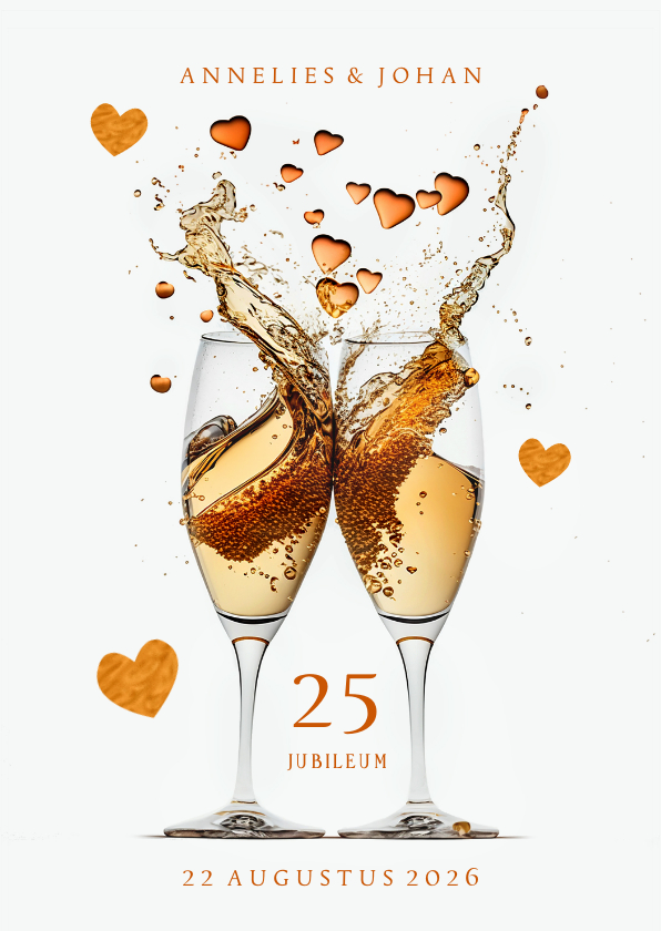 Jubileumkaarten - Jubileumkaart met klinkende champagne en hartjes