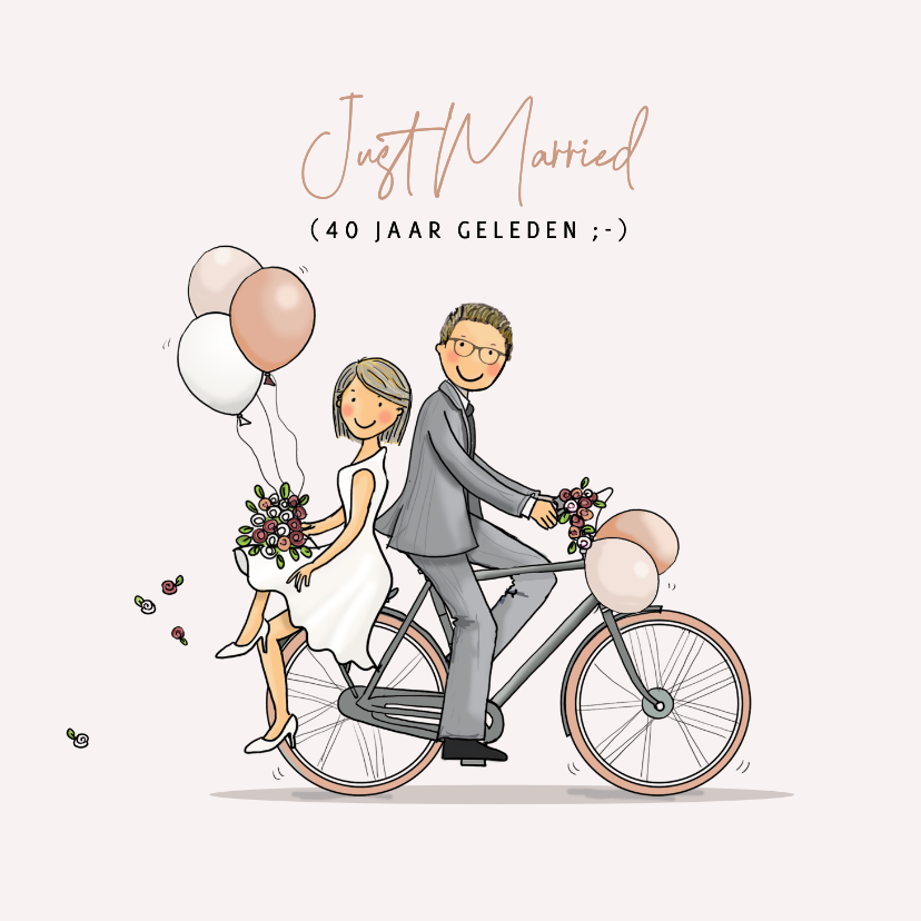 Jubileumkaart op fiets met ballonnen - Jubileumkaarten Jubileumkaarten - Jubileumkaart op fiets met ballonnen