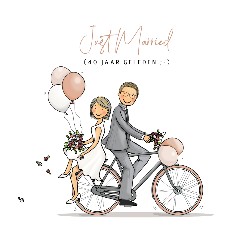 Jubileumkaarten - Jubileumkaart op fiets met ballonnen