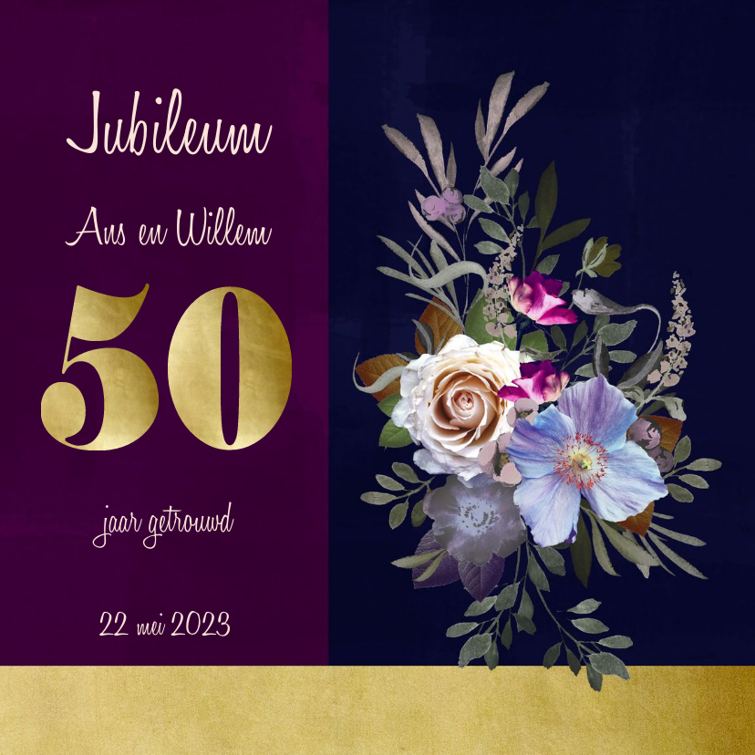 Jubileumkaarten - Jubileumkaart oude meesters paars goud jaartal aanpasbaar