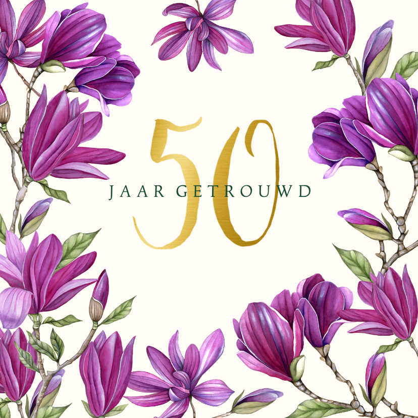 Jubileumkaarten - Jubileumkaart paarse magnolia bloemen uitnodiging