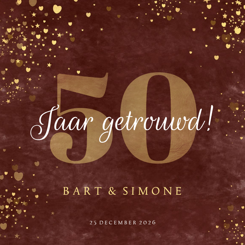 Jubileumkaarten - Jubileumkaart stijlvol met hartjes 50 jaar getrouwd