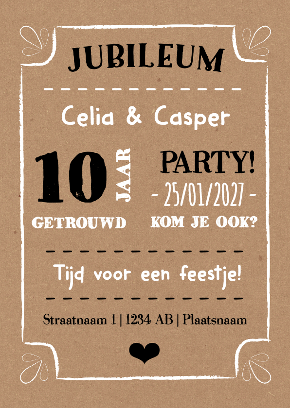 Jubileumkaart tinnen huwelijk zwart wit kraft typo - DH - Jubileumkaarten Jubileumkaarten - Jubileumkaart tinnen huwelijk zwart wit kraft typo - DH