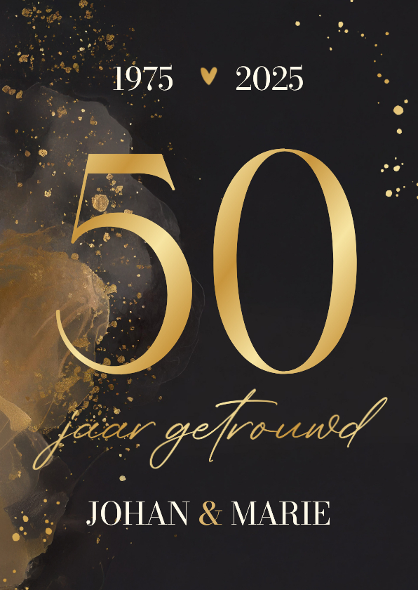 Jubileumkaart uitnodiging 50 jaar getrouwd goud waterverf - Jubileumkaarten Jubileumkaarten - Jubileumkaart uitnodiging 50 jaar getrouwd goud waterverf