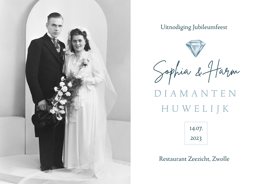 Jubileumkaarten - Jubileumkaart uitnodiging diamanten huwelijk foto