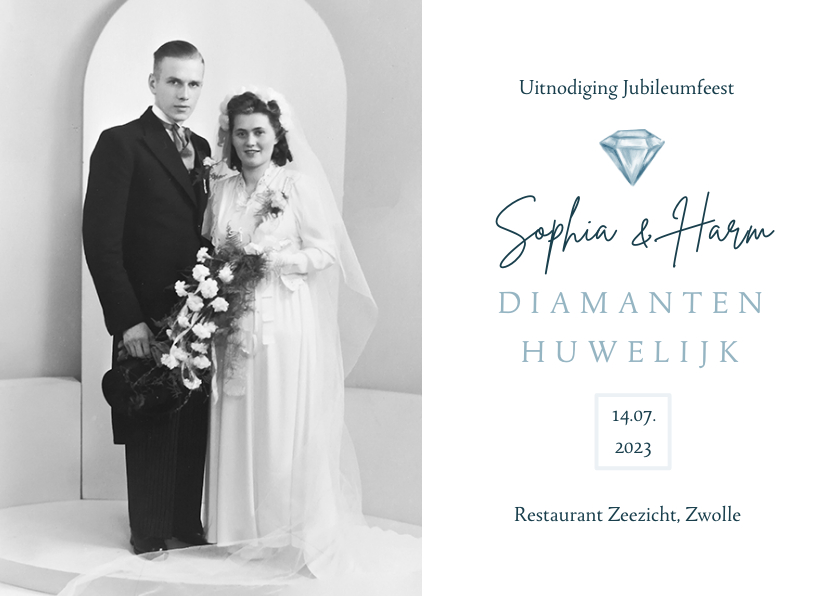 Jubileumkaart uitnodiging diamanten huwelijk foto - Jubileumkaarten Jubileumkaarten - Jubileumkaart uitnodiging diamanten huwelijk foto