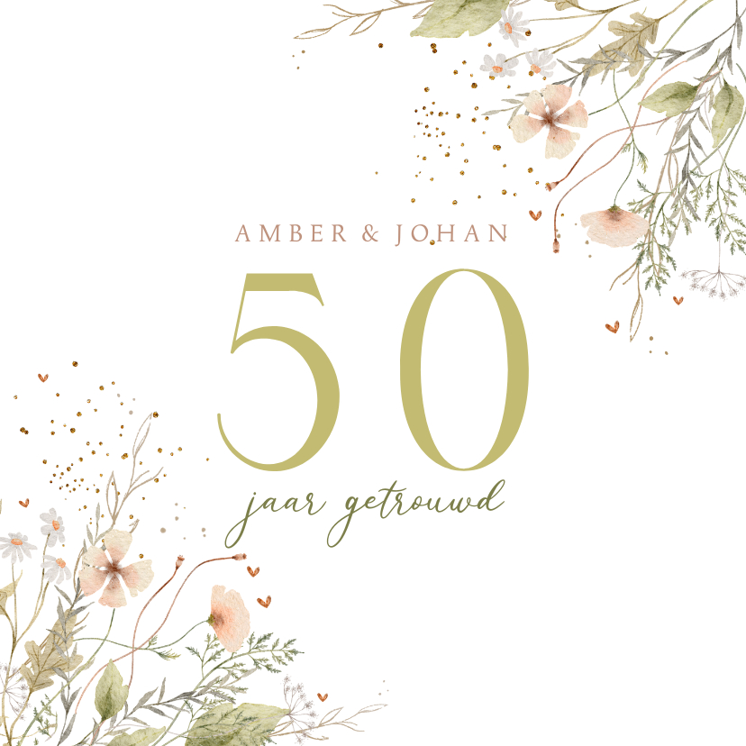 Jubileumkaart veldbloemen met glitterlook - Jubileumkaarten Jubileumkaarten - Jubileumkaart veldbloemen met glitterlook