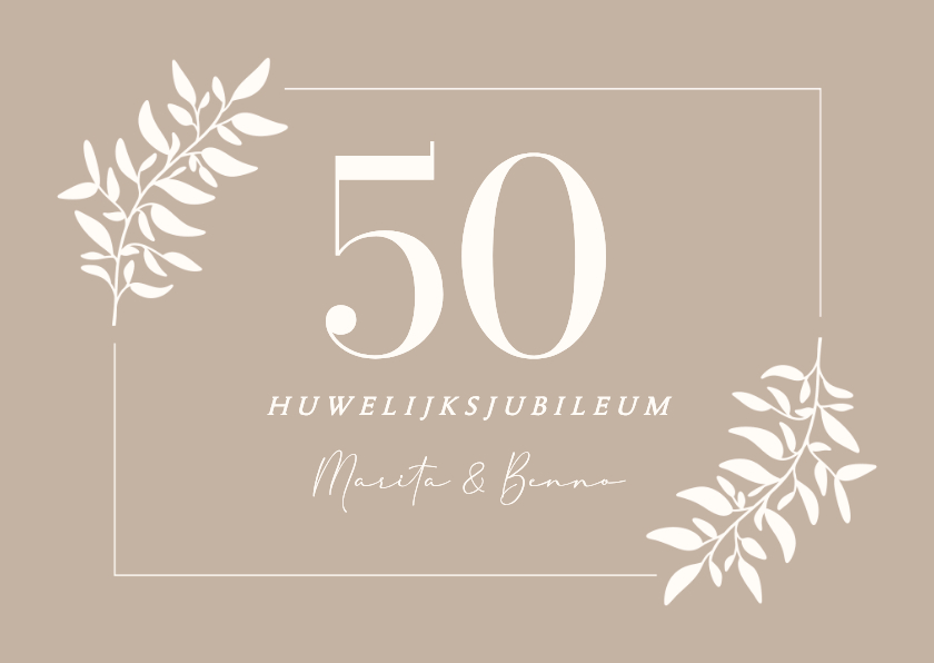 Klassieke beige jubileum kaart met witte takjes - Jubileumkaarten Jubileumkaarten - Klassieke beige jubileum kaart met witte takjes