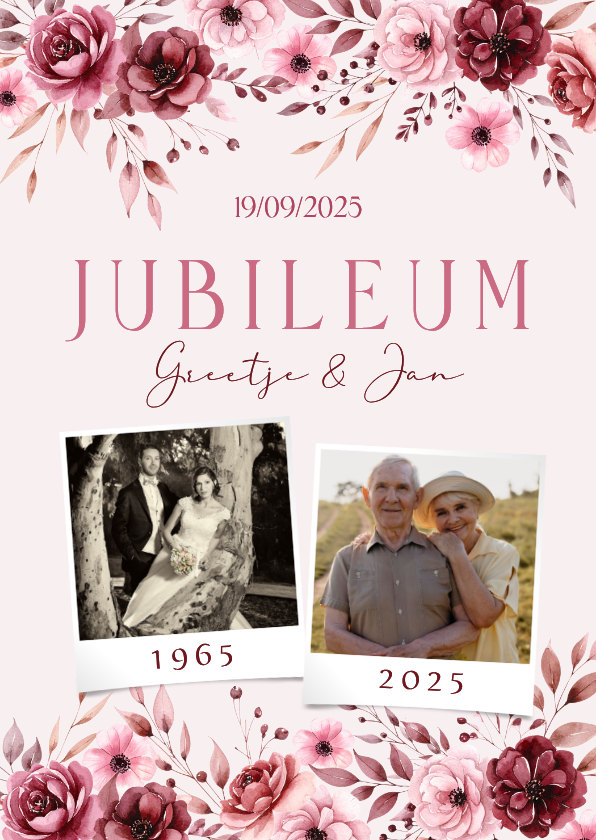 Klassieke jubileum kaarten roze met aquarel rozen - Jubileumkaarten Jubileumkaarten - Klassieke jubileum kaarten roze met aquarel rozen