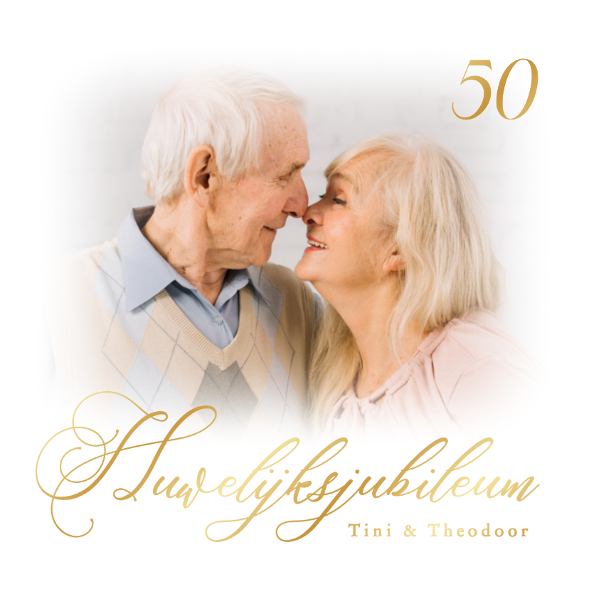 Klassieke jubileumkaart gouden typografie en foto - Jubileumkaarten Jubileumkaarten - Klassieke jubileumkaart gouden typografie en foto