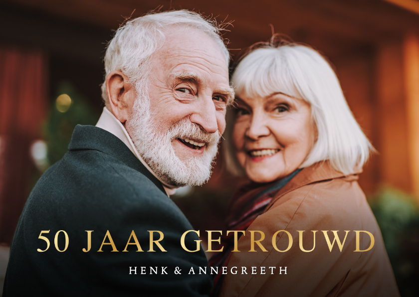 Jubileumkaarten - Klassieke uitnodiging gouden jubileum met grote foto 