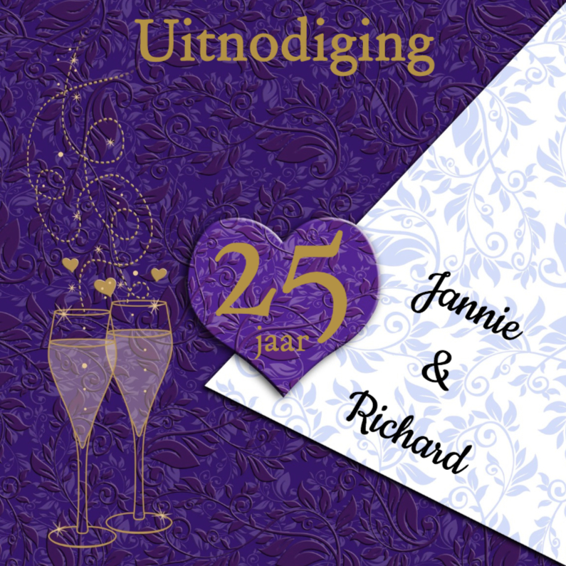 Leuke uitnodiging met gouden tekst en hart - Jubileumkaarten Jubileumkaarten - Leuke uitnodiging met gouden tekst en hart
