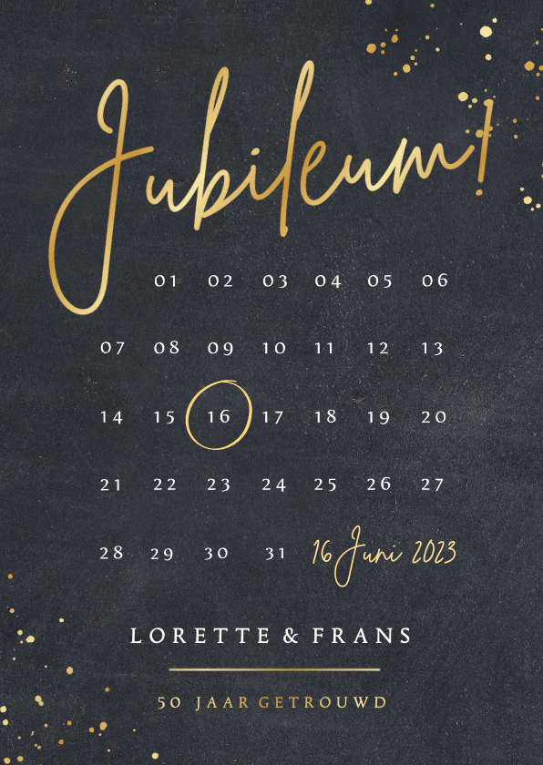 Jubileumkaarten - Moderne kalender uitnodiging jubileum met goudfolie 