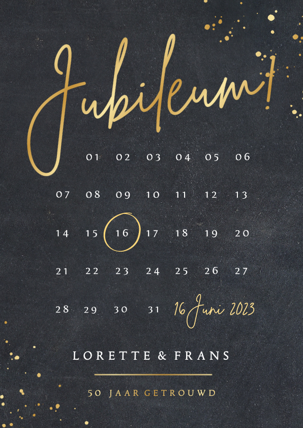 Moderne kalender uitnodiging jubileum met goudfolie - Jubileumkaarten Jubileumkaarten - Moderne kalender uitnodiging jubileum met goudfolie
