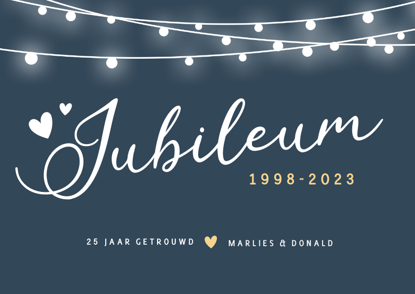 Moderne uitnodiging huwelijksjubileum met lampjes en jaartal - Jubileumkaarten Jubileumkaarten - Moderne uitnodiging huwelijksjubileum met lampjes en jaartal