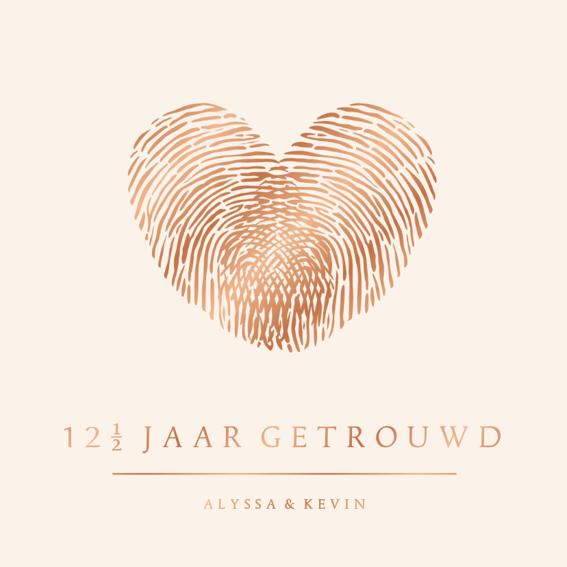 Originele uitnodiging koperen huwelijk met vingerafdrukken - Jubileumkaarten Jubileumkaarten - Originele uitnodiging koperen huwelijk met vingerafdrukken