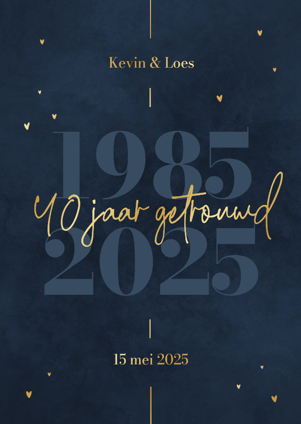 Stijlvolle donkerblauwe jubileumkaart met gouden details - Jubileumkaarten Jubileumkaarten - Stijlvolle donkerblauwe jubileumkaart met gouden details