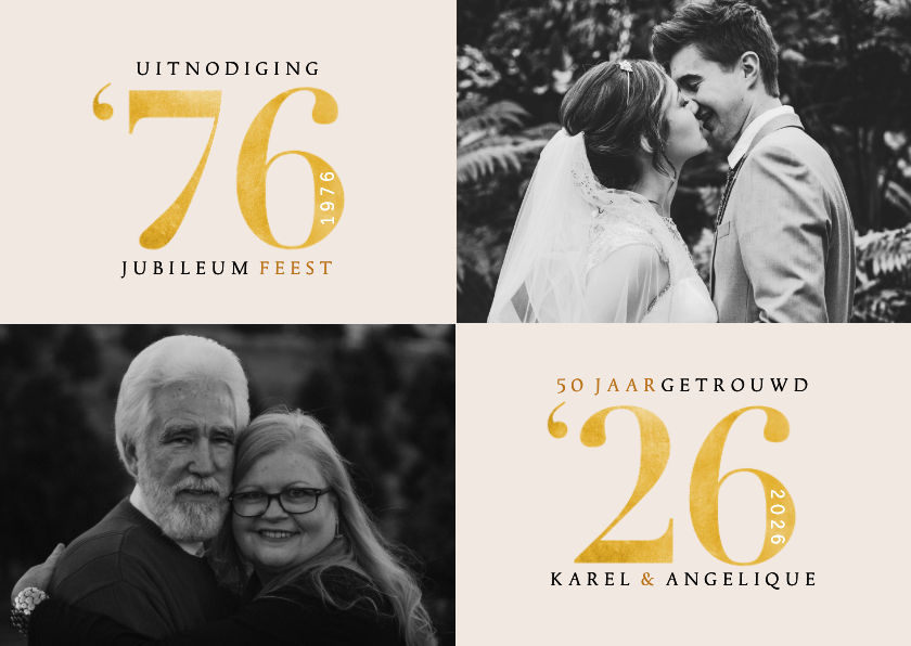 Stijlvolle jubileum uitnodiging met foto's en goudlook - Jubileumkaarten Jubileumkaarten - Stijlvolle jubileum uitnodiging met foto's en goudlook