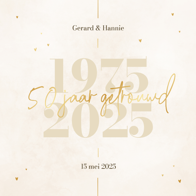 Stijlvolle jubileumkaart beige met gouden details - Jubileumkaarten Jubileumkaarten - Stijlvolle jubileumkaart beige met gouden details