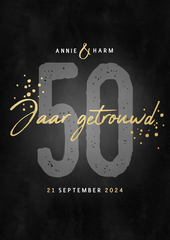Stijlvolle jubileumkaart uitnodiging 50 jaar getrouwd zwart - Jubileumkaarten Jubileumkaarten - Stijlvolle jubileumkaart uitnodiging 50 jaar getrouwd zwart