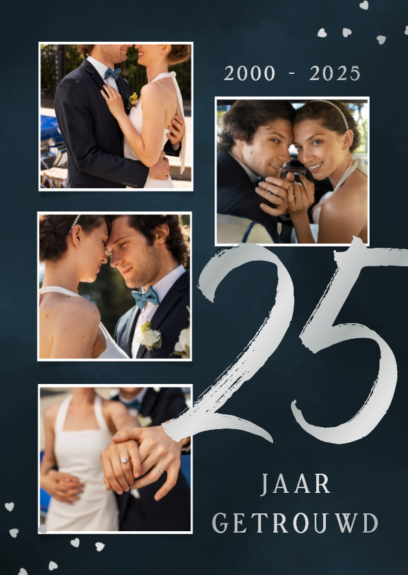 Jubileumkaarten - Stijlvolle jubileumkaart zilver 25 jaar getrouwd fotocollage