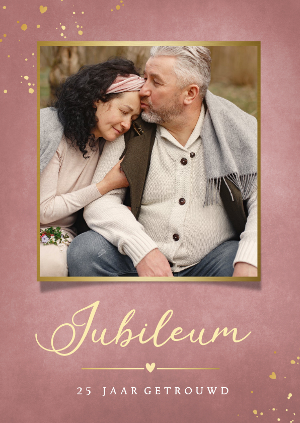 Jubileumkaarten - Stijlvolle oudroze uitnodiging huwelijksjubileum met foto