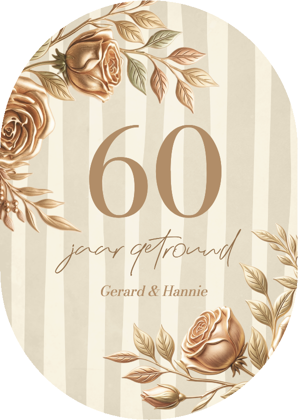 Stijlvolle ovaalvormige jubileumkaart bloemen en strepen - Jubileumkaarten Jubileumkaarten - Stijlvolle ovaalvormige jubileumkaart bloemen en strepen