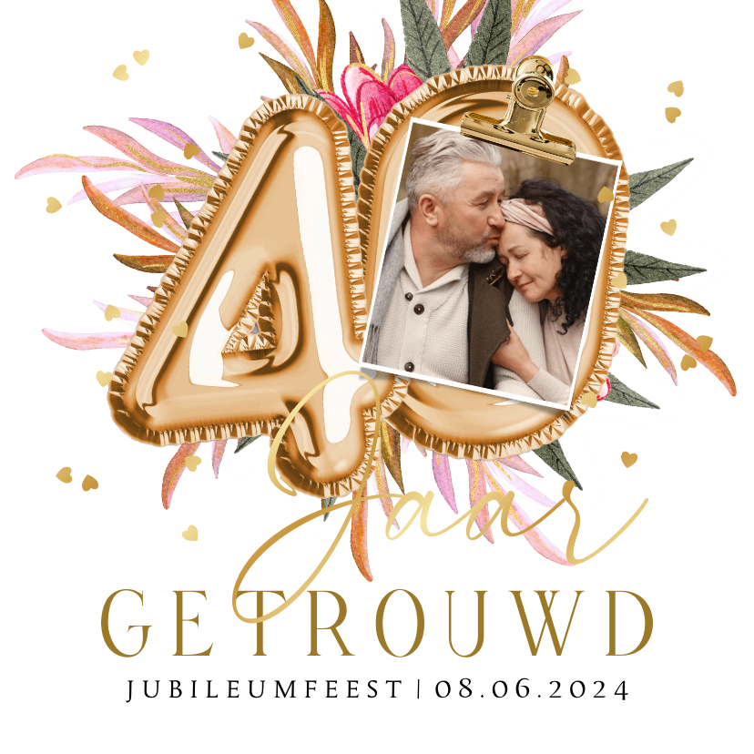 Jubileumkaarten - Stijlvolle uitnodiging 40 jaar getrouwd cijferballon foto