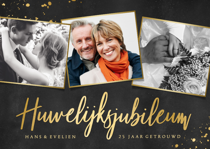 Jubileumkaarten - Stijlvolle uitnodiging huwelijksjubileum met 3 foto's