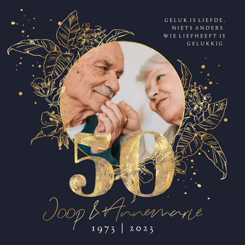 Jubileumkaarten - Stijlvolle uitnodiging jubileum 50 jaar botanisch goud