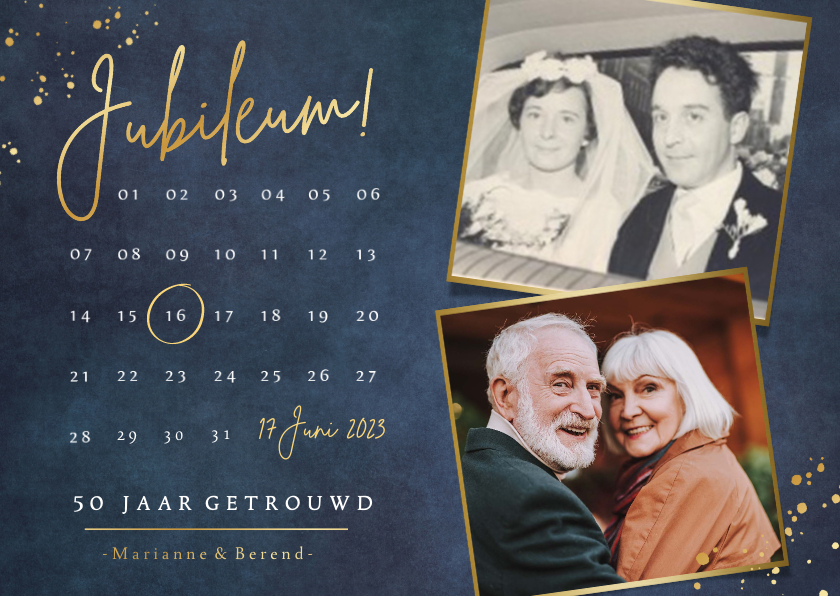 Jubileumkaarten - Stijlvolle uitnodiging jubileum met kalender en 2 foto's