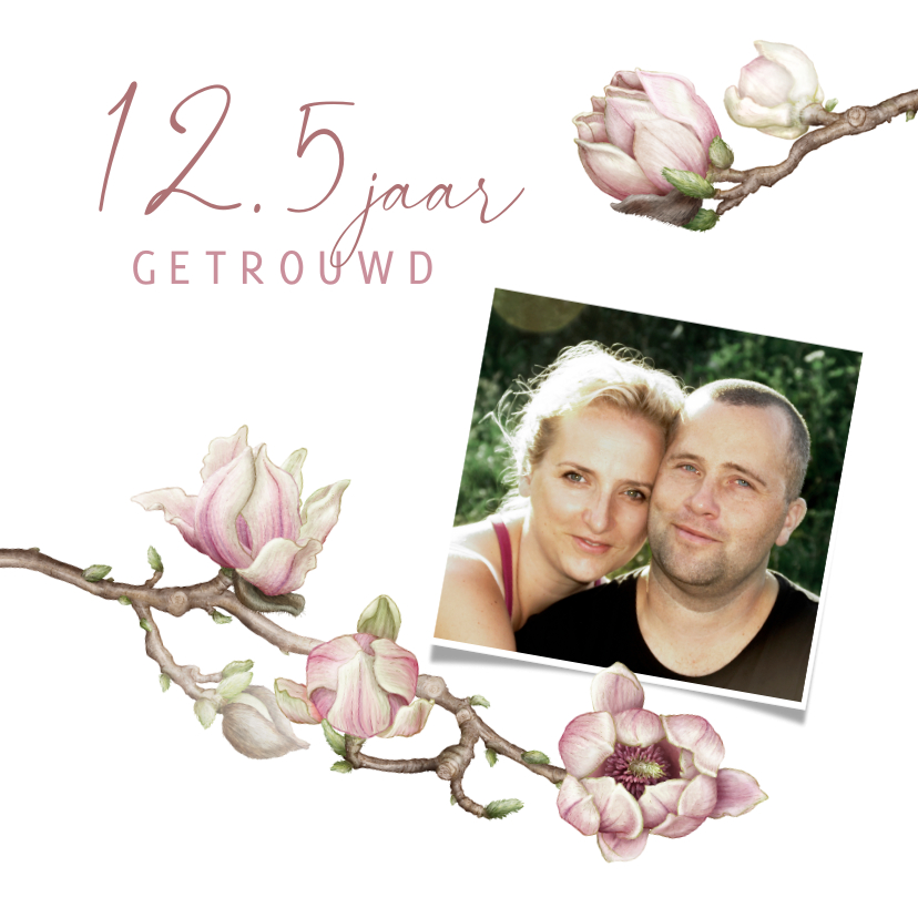 Jubileumkaarten - Uitnodiging 12.5 jaar trouwkaart magnolia