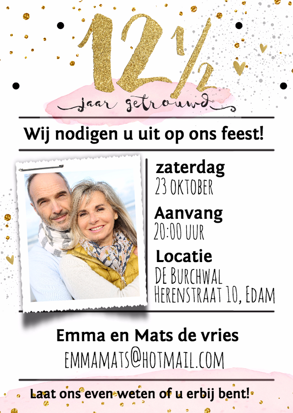 Uitnodiging 12,5 watercolor - LO - Jubileumkaarten Jubileumkaarten - Uitnodiging 12,5 watercolor - LO