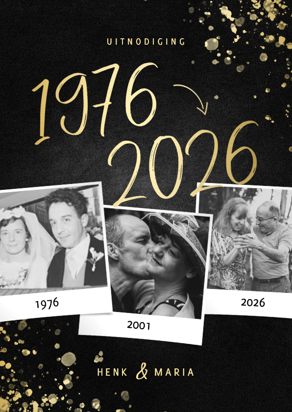 Jubileumkaarten - Uitnodiging 1976/2026 jubileum fotocollage met spetters