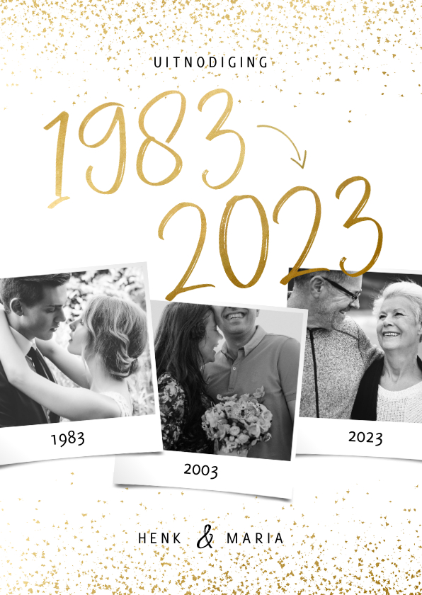 Jubileumkaarten - Uitnodiging 1983/2023 jubileum fotocollage met confetti