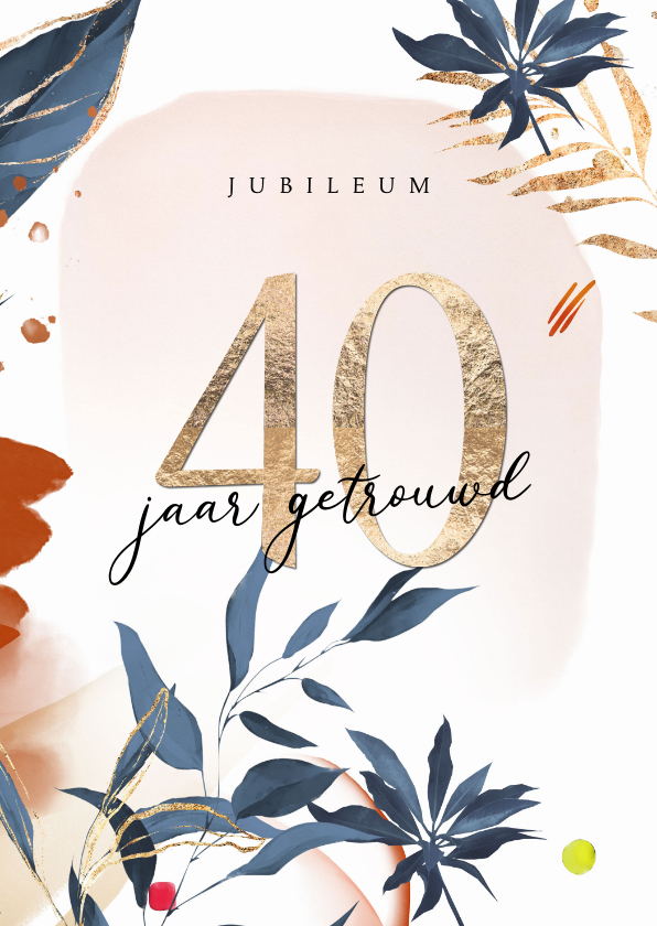 Jubileumkaarten - Uitnodiging 40 jaar getrouwd watercolor bladeren