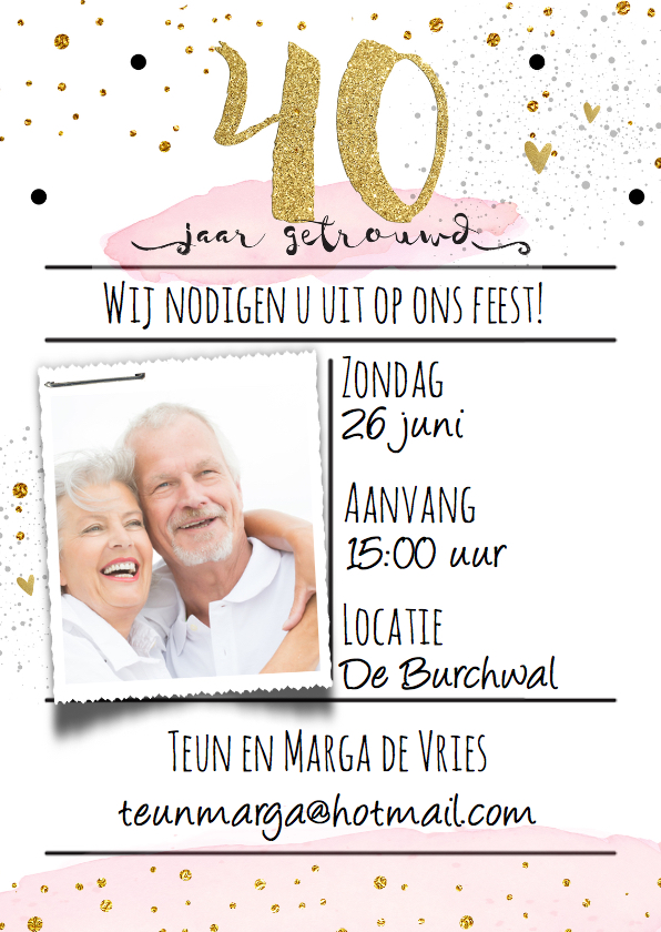 Uitnodiging 40 watercolor - LO - Jubileumkaarten Jubileumkaarten - Uitnodiging 40 watercolor - LO
