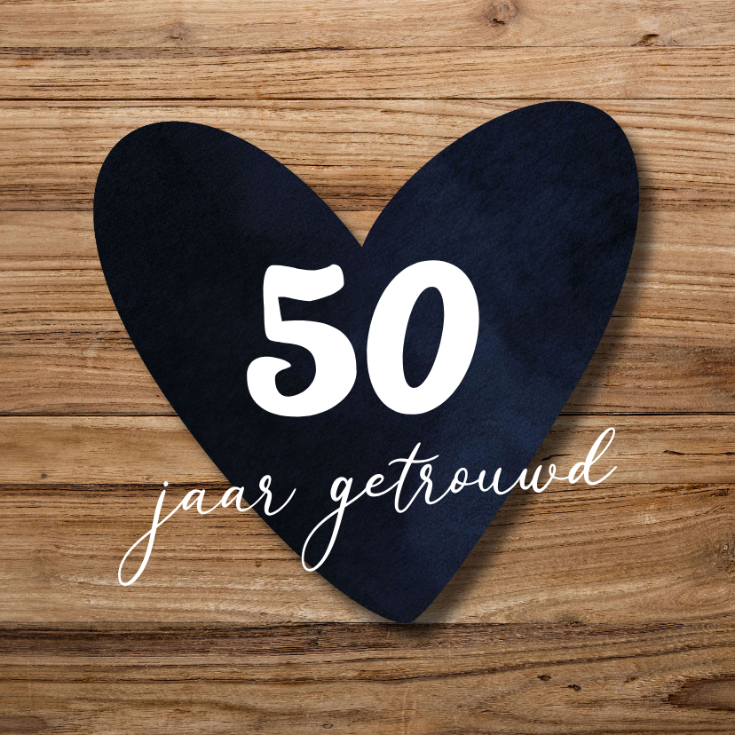Jubileumkaarten - Uitnodiging 50 jaar huwelijk velvet look hout