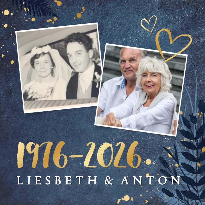 Jubileumkaarten - Uitnodiging 50 jarig huwelijksfeest - met 2 foto's en 1976