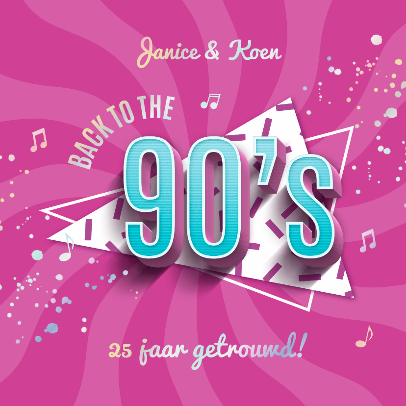 Jubileumkaarten - Uitnodiging 90's party jubileumfeest cd confetti muziek