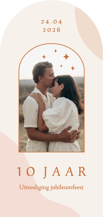 Jubileumkaarten - Uitnodiging boogvorm jubileum met foto en sterretjes